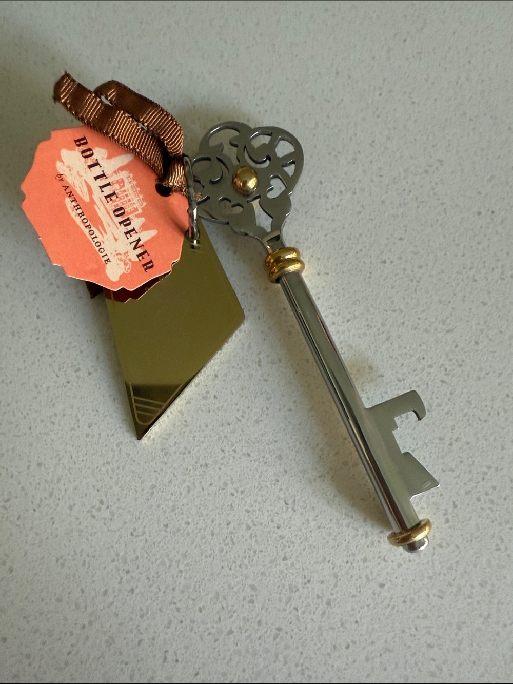 Anthropologie Hotel Key Bottle Opener Gold Silver - Picture 3 of 6